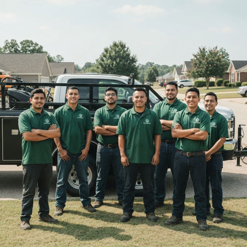 Pina Lawn lawn care team working on a residential property in Huntsville Alabama